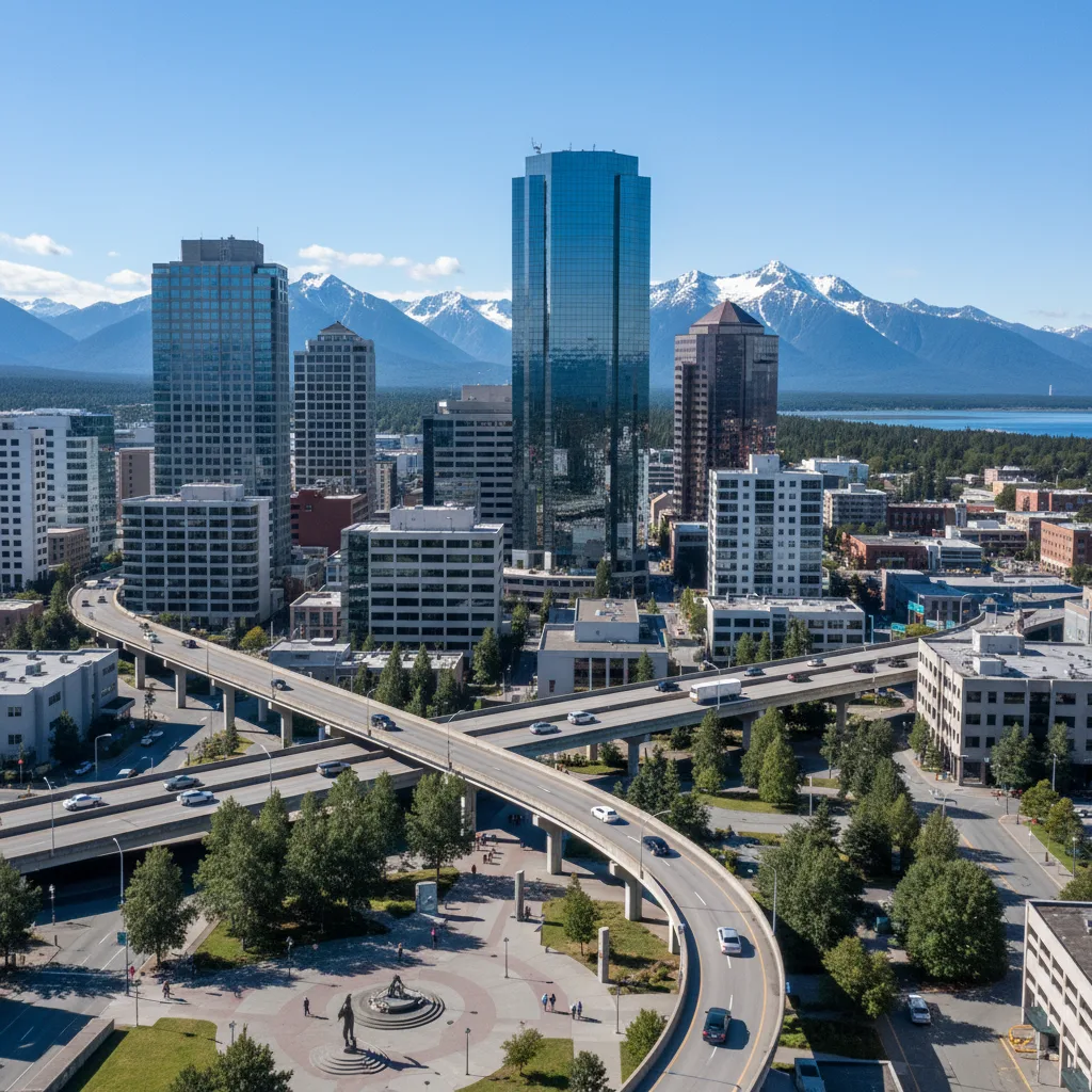 Anchorage Alaska downtown with mountains
