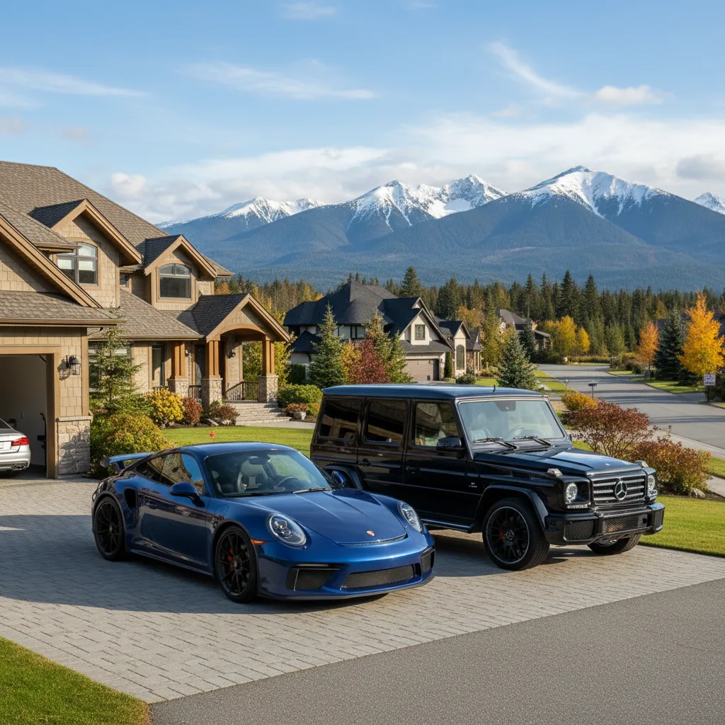 Luxury sports cars in Anchorage Alaska neighborhood