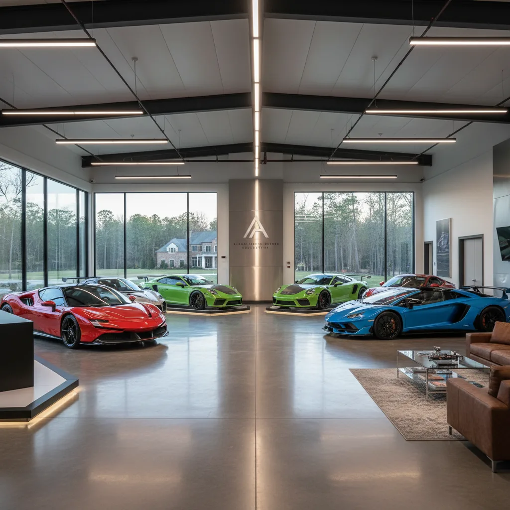 Luxury car collection in Alabama garage