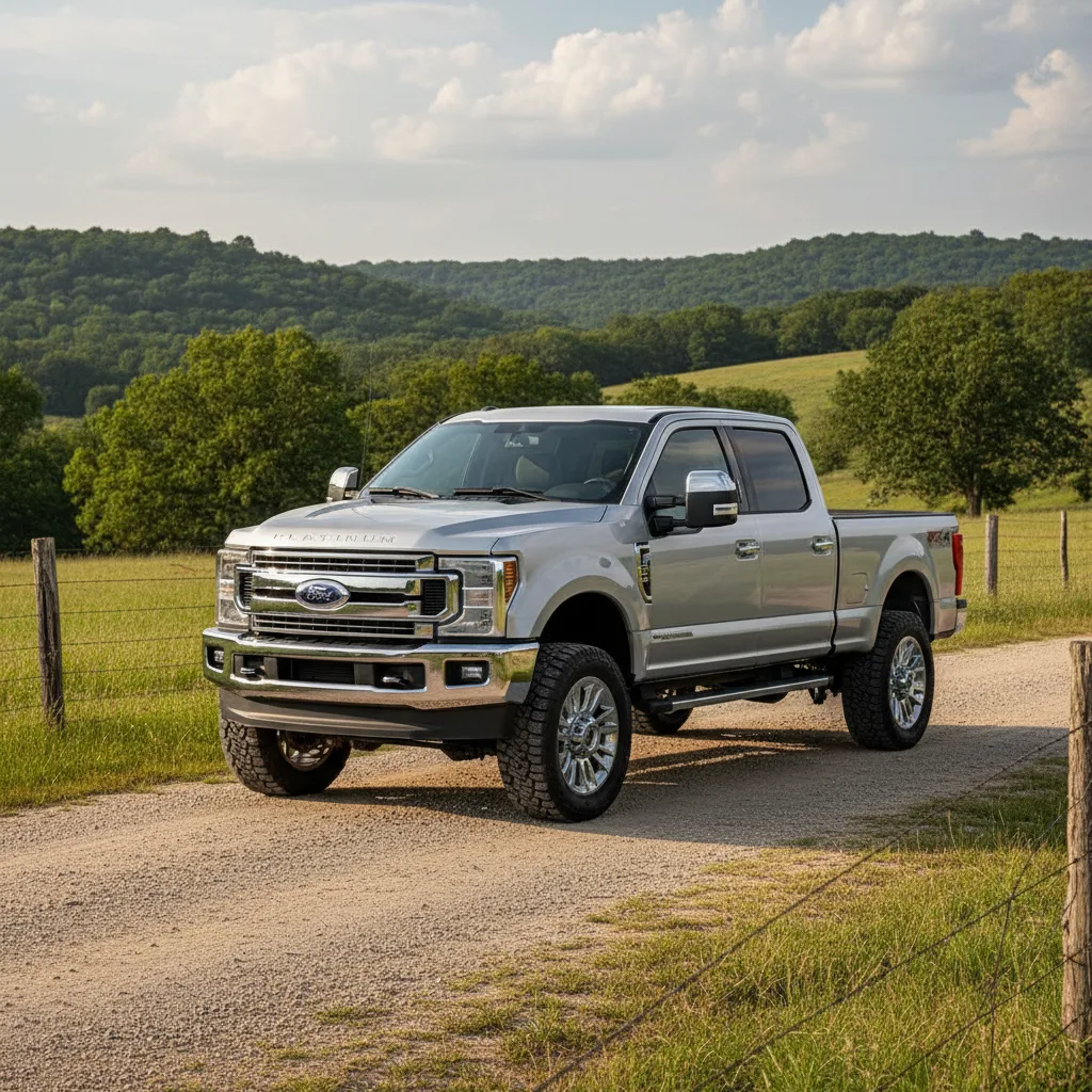 Ford F-250 Platinum heavy duty truck on rural Arkansas road
