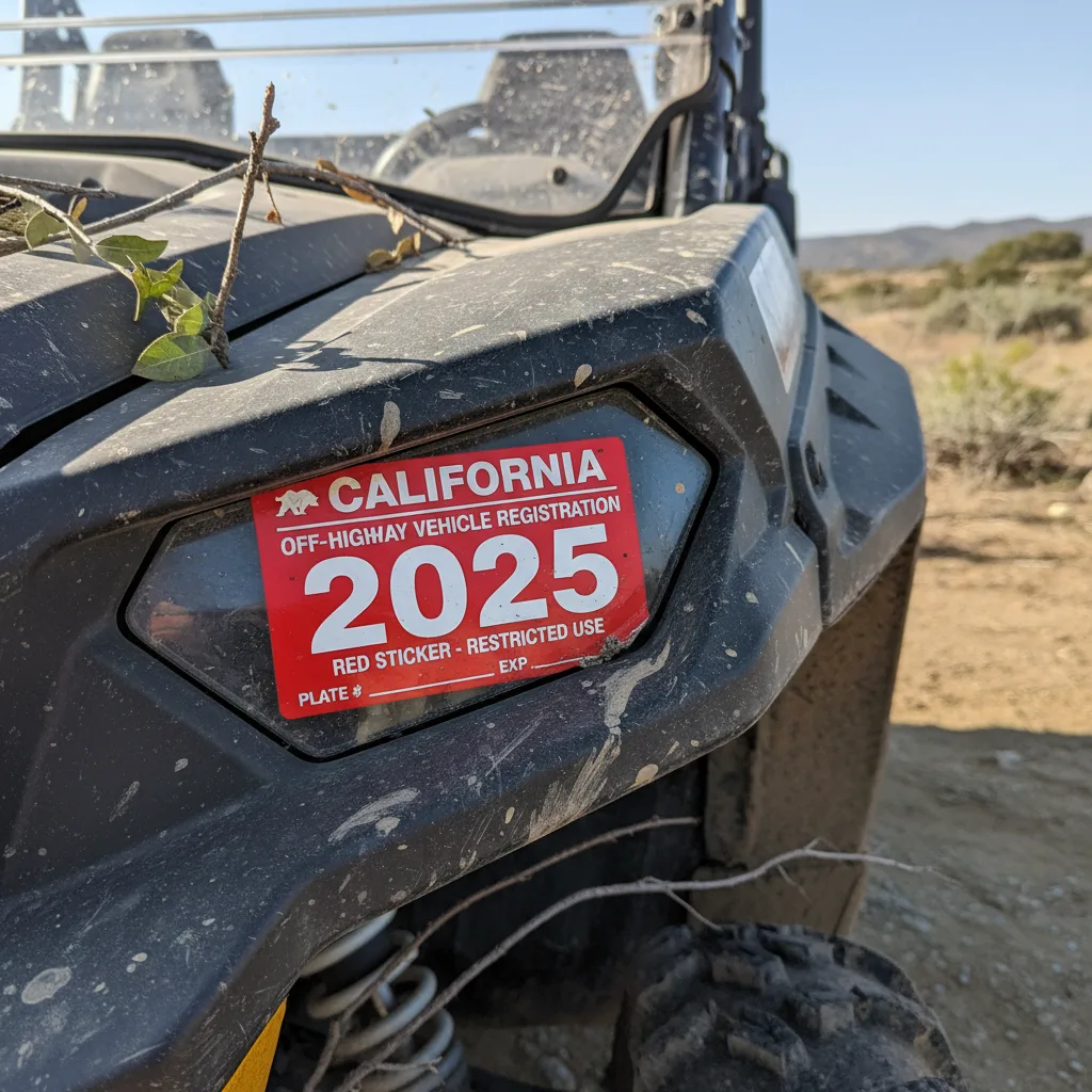 California red sticker on UTV off-highway vehicle