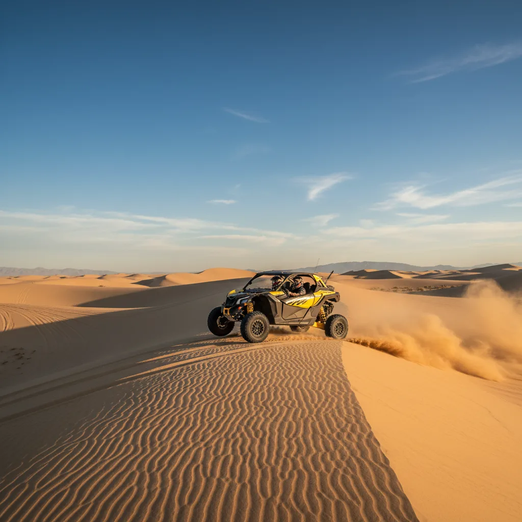Can-Am Maverick X3 UTV driving on Glamis sand dunes California