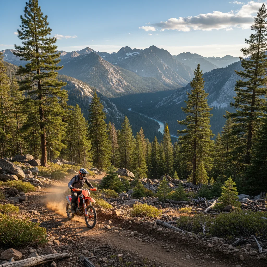 KTM dirt bike on Sierra Nevada mountain trail California