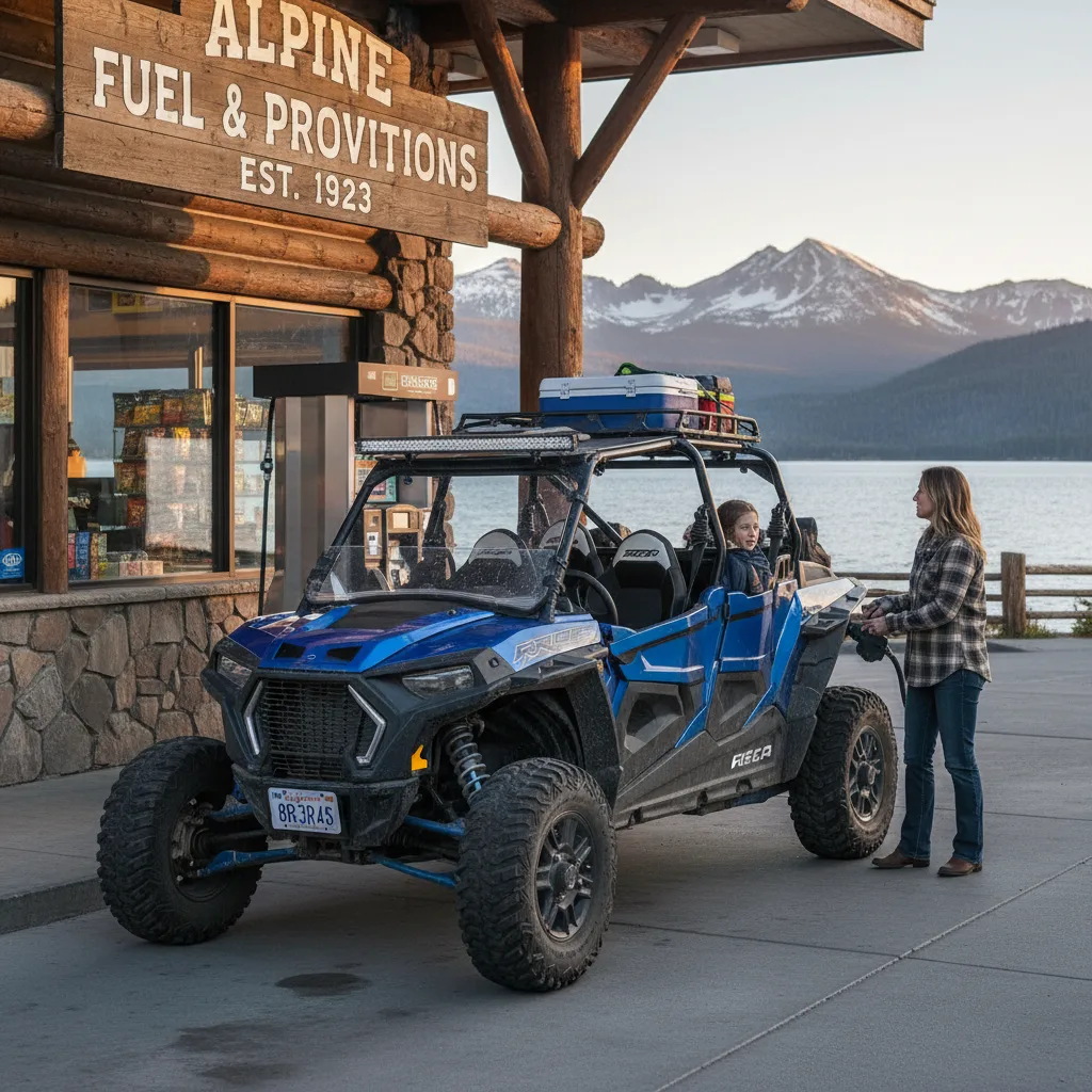 UTV with street legal plates at California mountain community