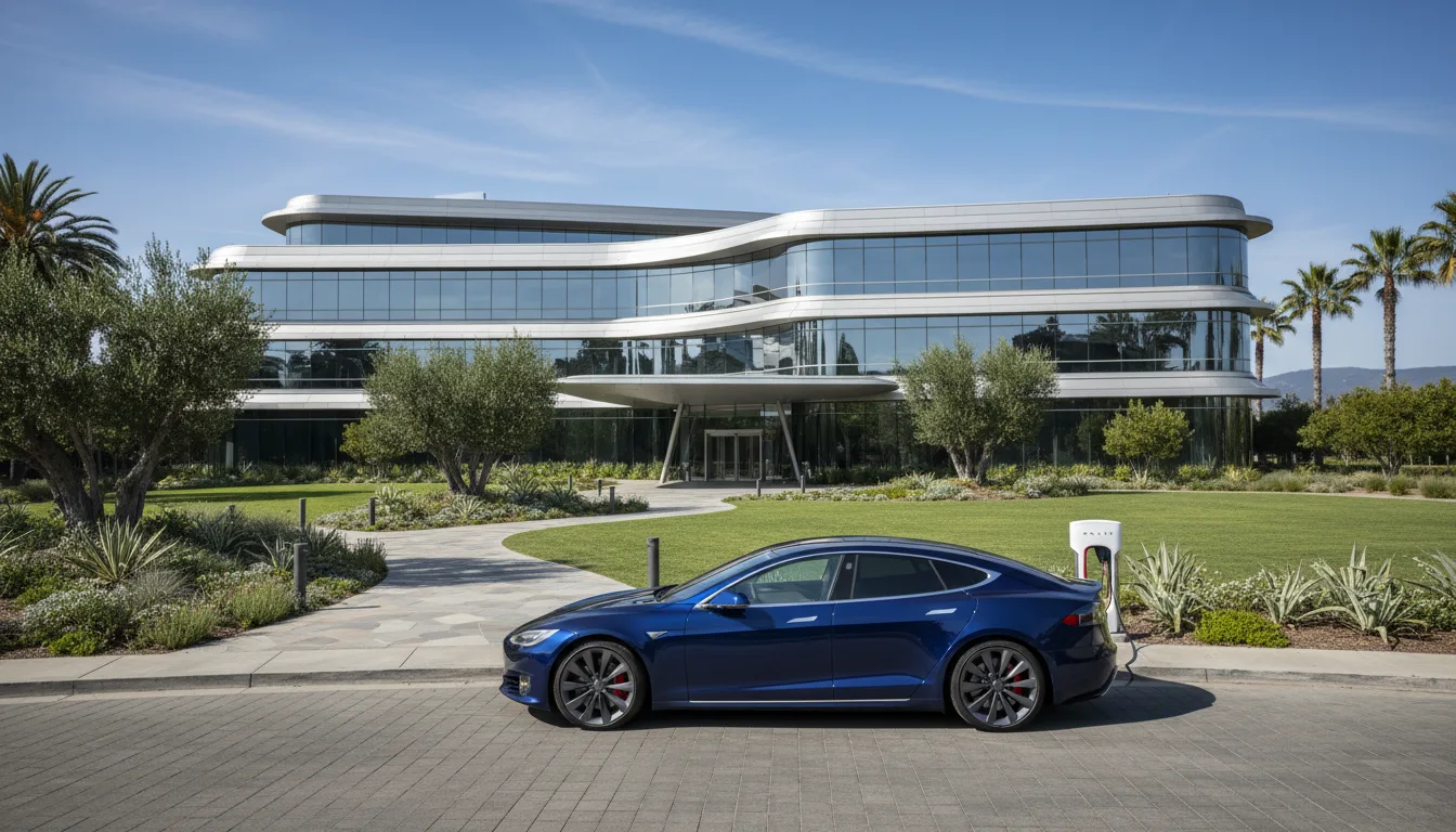 Tesla Model S parked outside Silicon Valley tech campus in Palo Alto