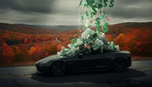 Connecticut vehicle tax burden concept with luxury car and tax documents