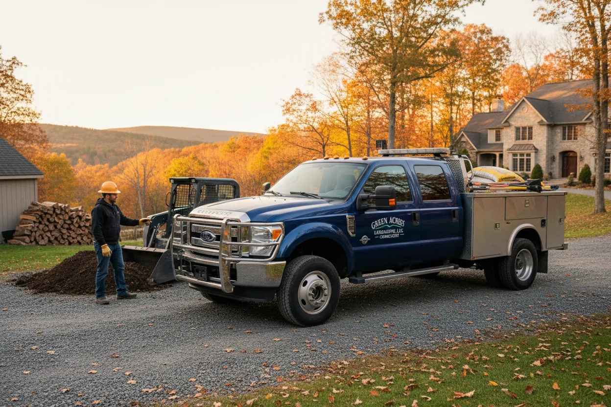 Ford F-450 work truck at Connecticut landscaping job site