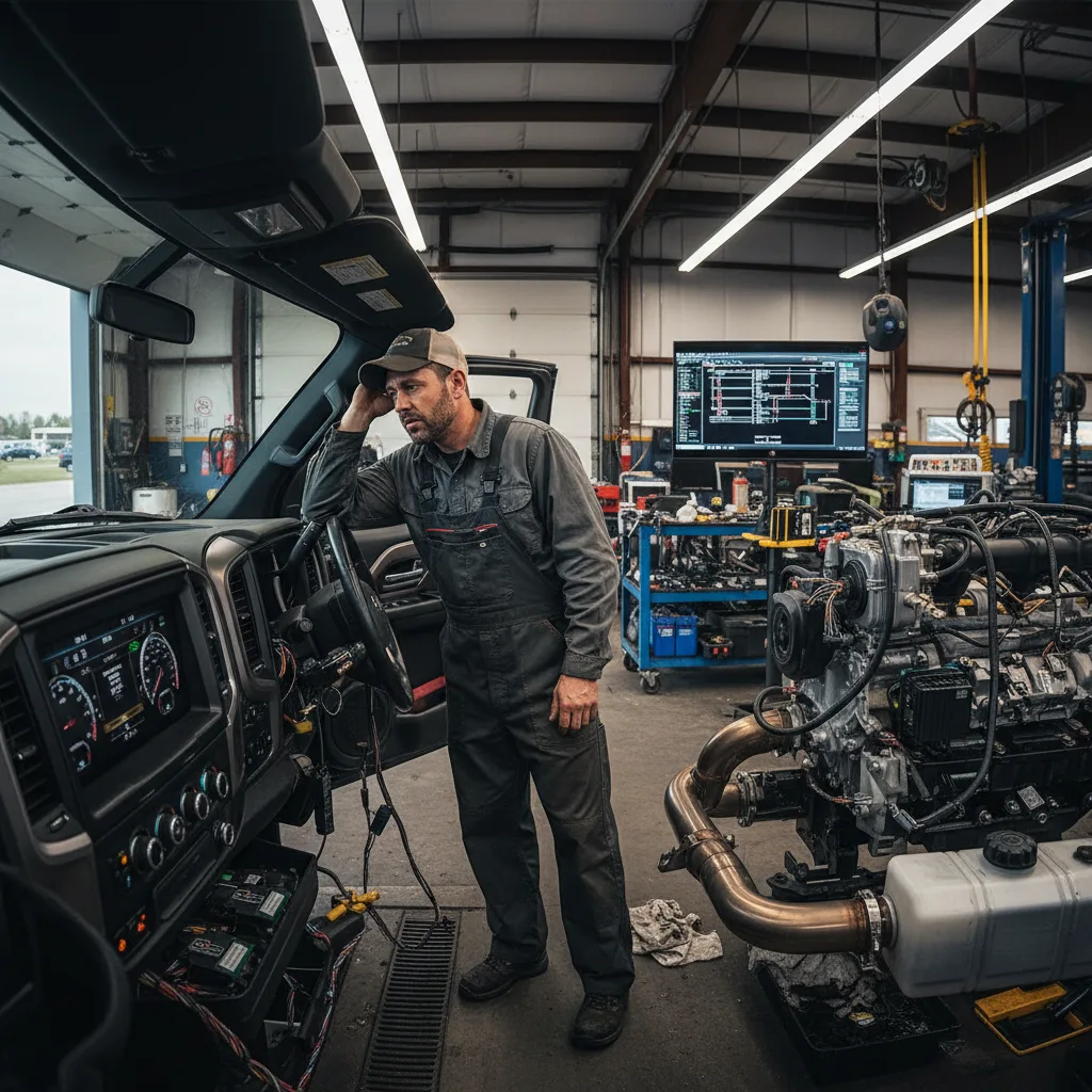 Mechanic frustrated at diesel truck check engine light emissions failure