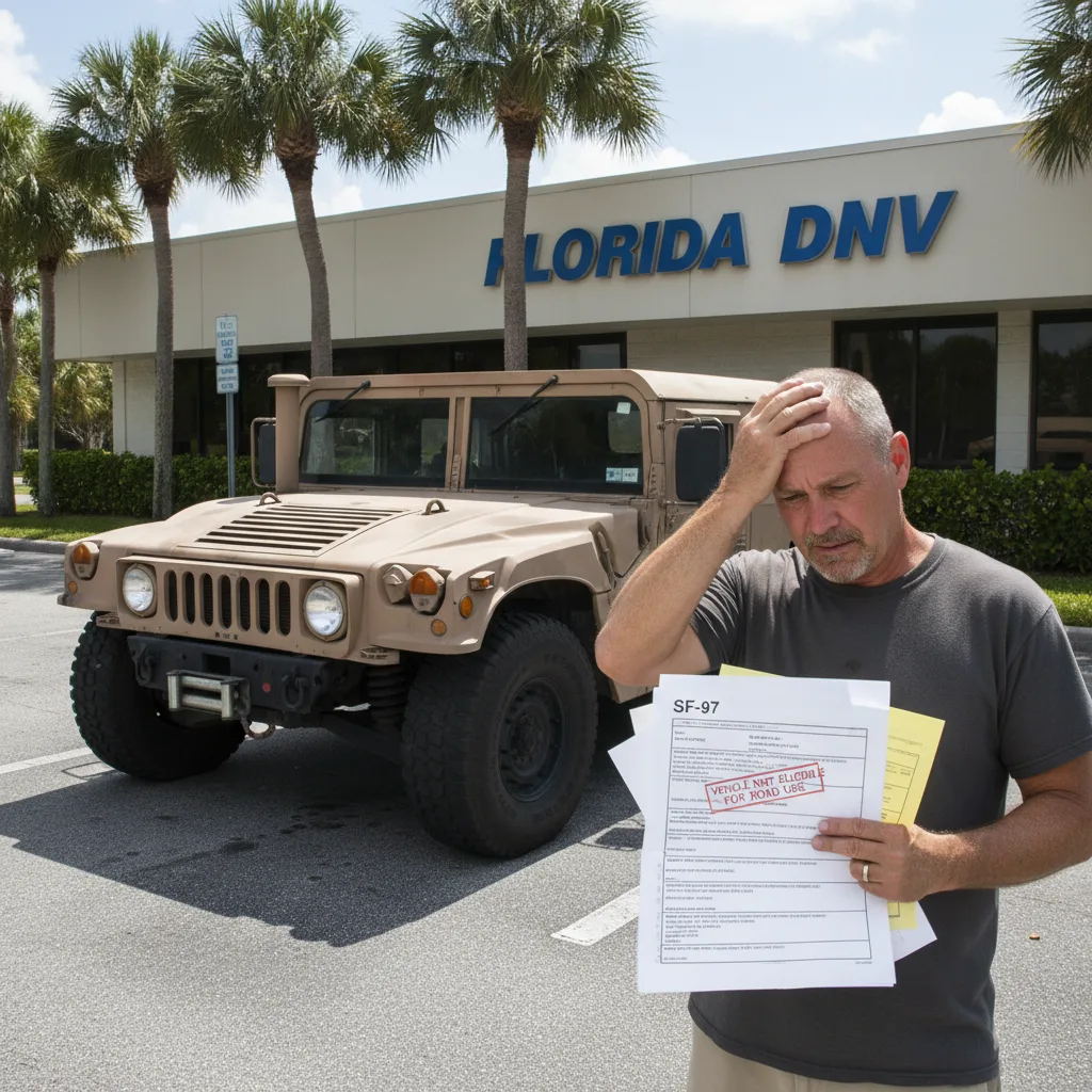 Military Humvee owner frustrated at Florida DMV with SF-97 paperwork rejection