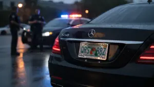 Florida license plate with decorative frame during traffic stop - 2025 plate law enforcement