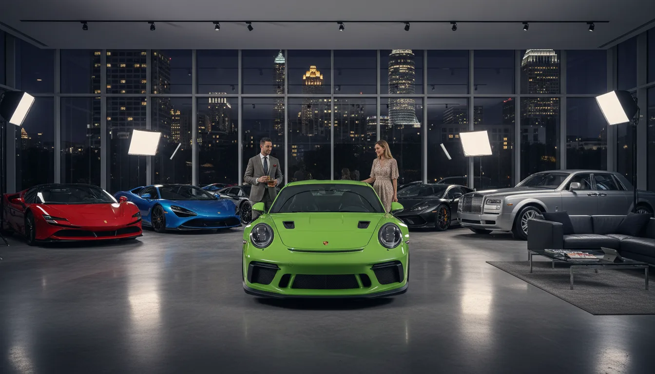 Porsche 911 GT3 RS in Buckhead Atlanta luxury garage with exotic car collection