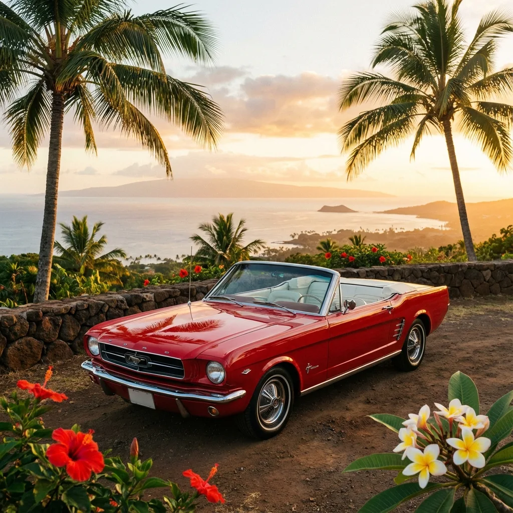 Classic 1960s Ford Mustang at Hawaii overlook