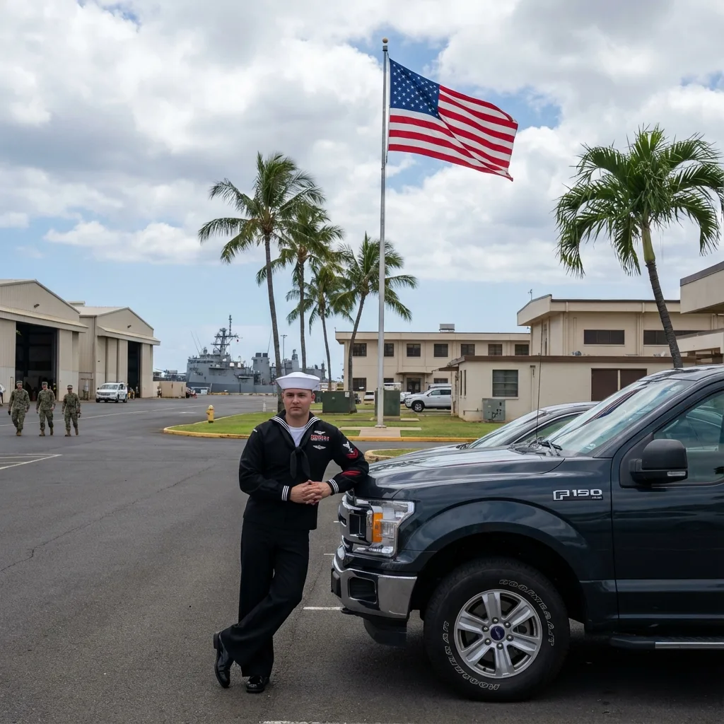 Navy sailor with truck at Pearl Harbor Hawaii