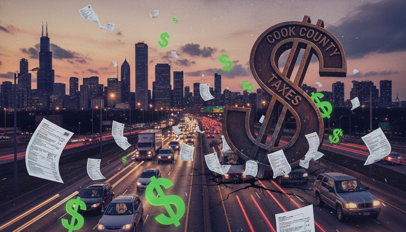 Illinois vehicle tax burden concept with Chicago cityscape