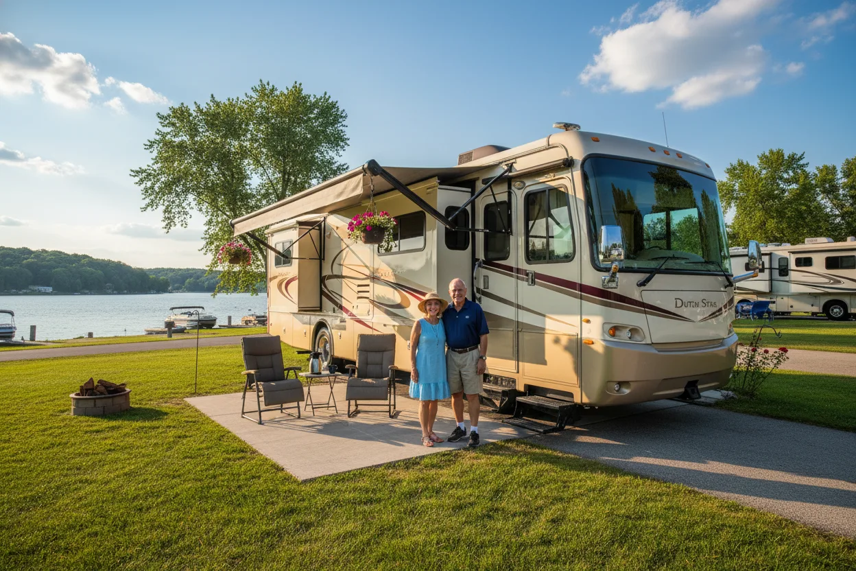 Newmar diesel pusher motorhome at Midwest campground