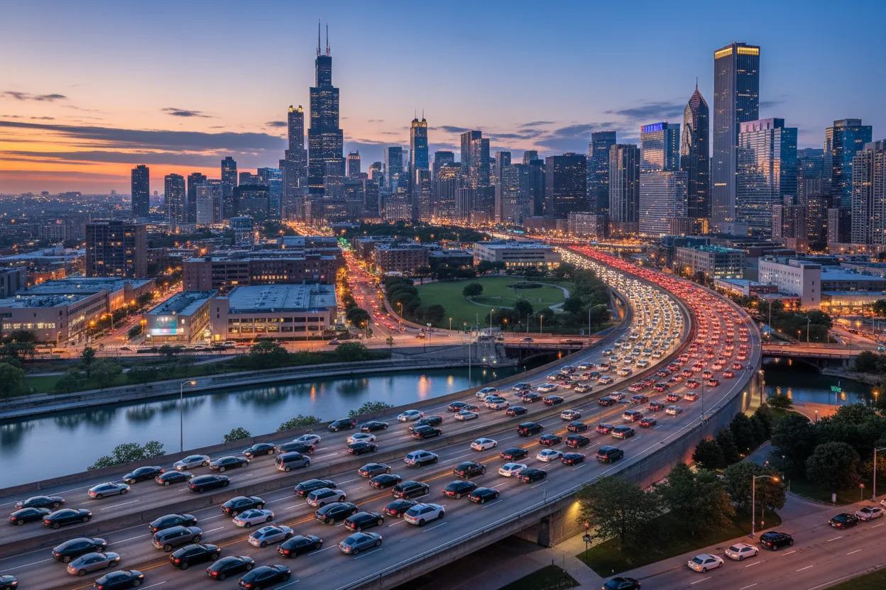 Chicago skyline with Dan Ryan Expressway traffic