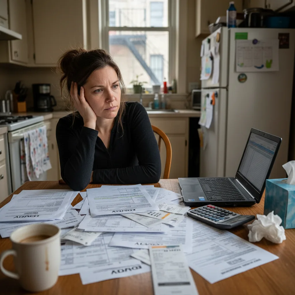 Single mom stressed over DMV penalty bills at kitchen table