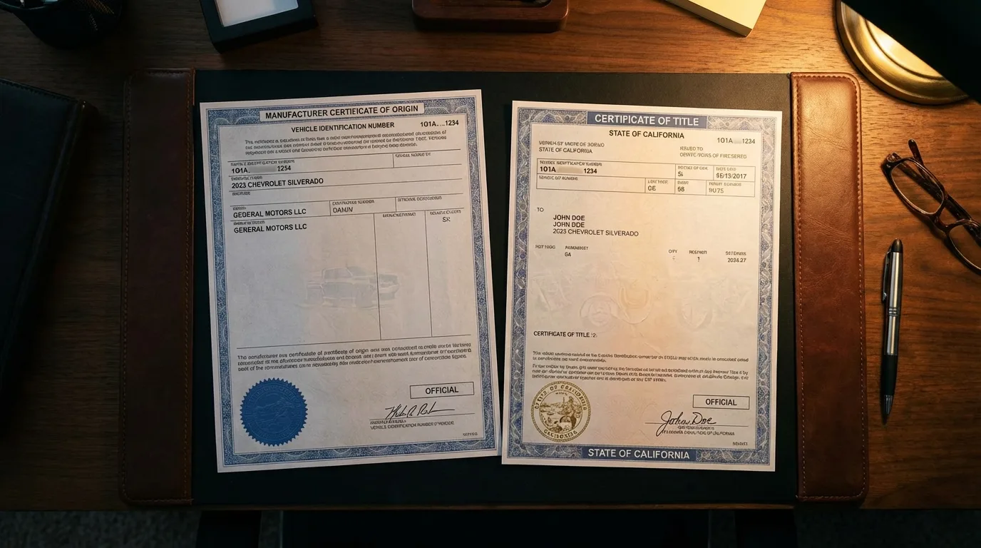 Certificate of origin vs title legal comparison documents side by side