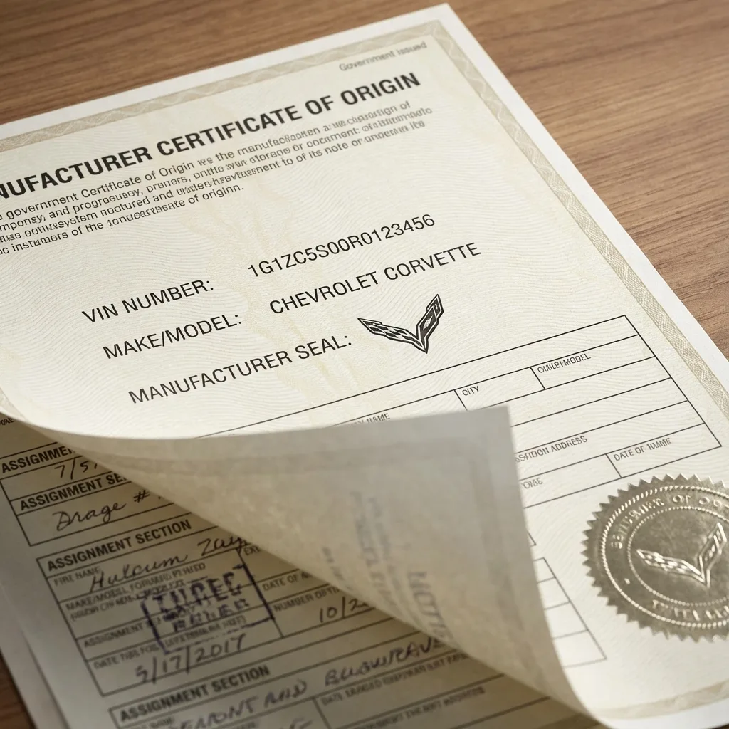 Manufacturer Certificate of Origin MCO high-security document with VIN