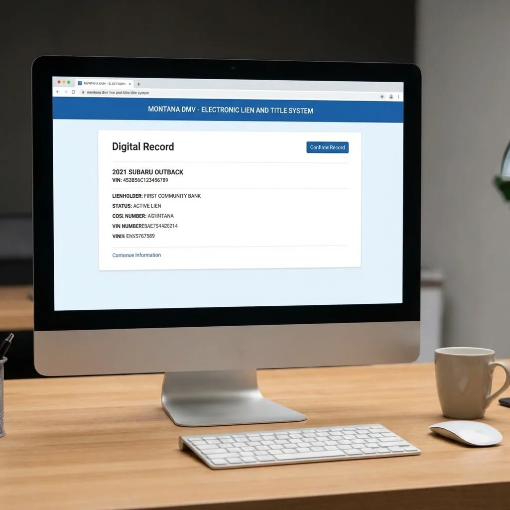 Electronic Lien and Title ELT system showing digital title record with lien status