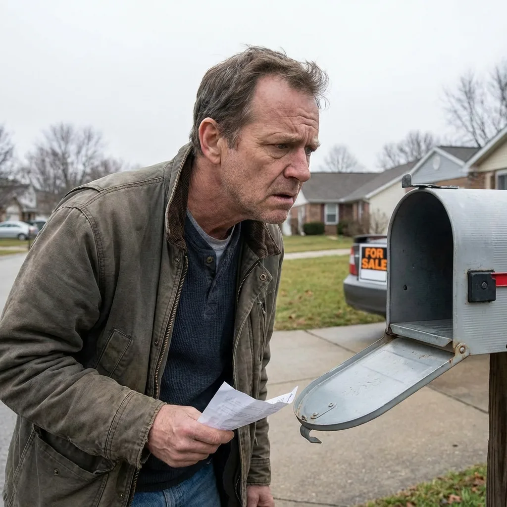 Frustrated vehicle buyer checking empty mailbox waiting for title that never arrives