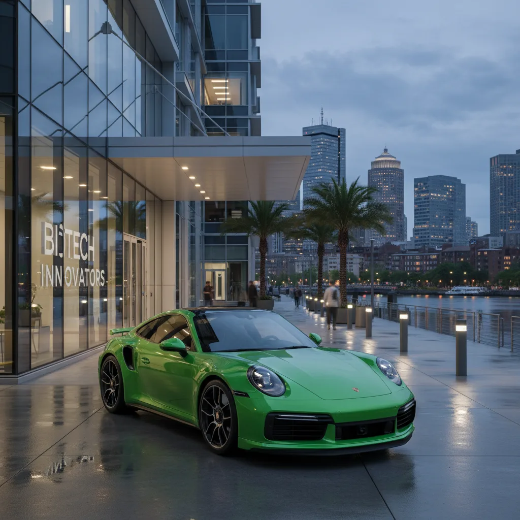 Porsche 911 Turbo S parked outside biotech office in Kendall Square Cambridge