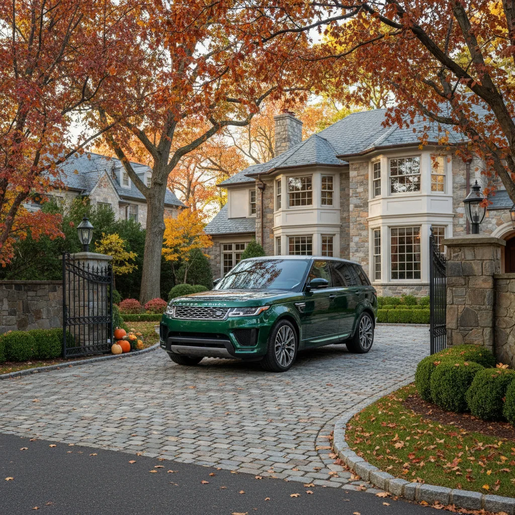 Range Rover SV Autobiography in upscale Wellesley Massachusetts estate driveway