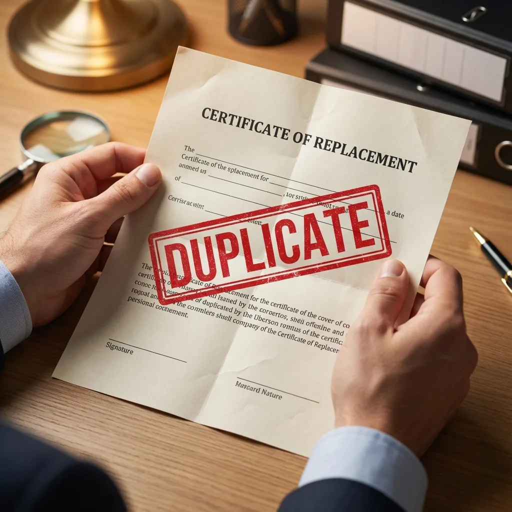 Replacement MCO document with red DUPLICATE stamp