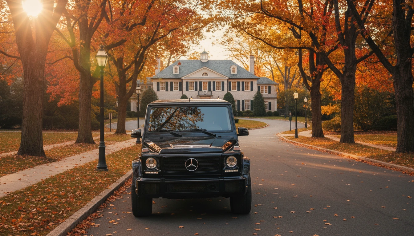 Luxury G-Wagon parked in upscale Bethesda Maryland neighborhood