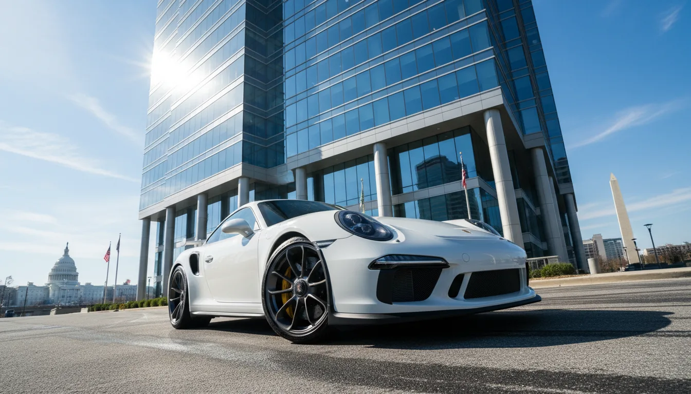 White Porsche 911 GT3 sports car in Washington DC metro area