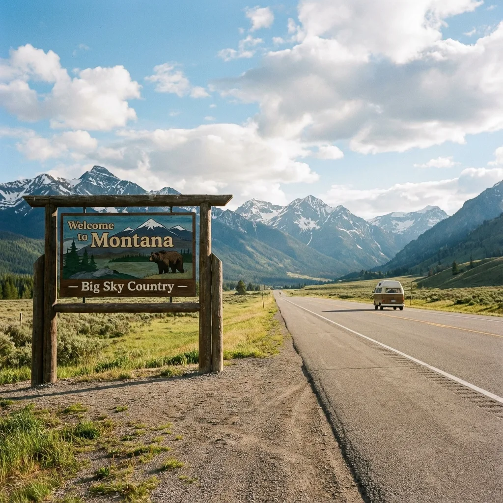 Welcome to Montana road sign mountain landscape freedom