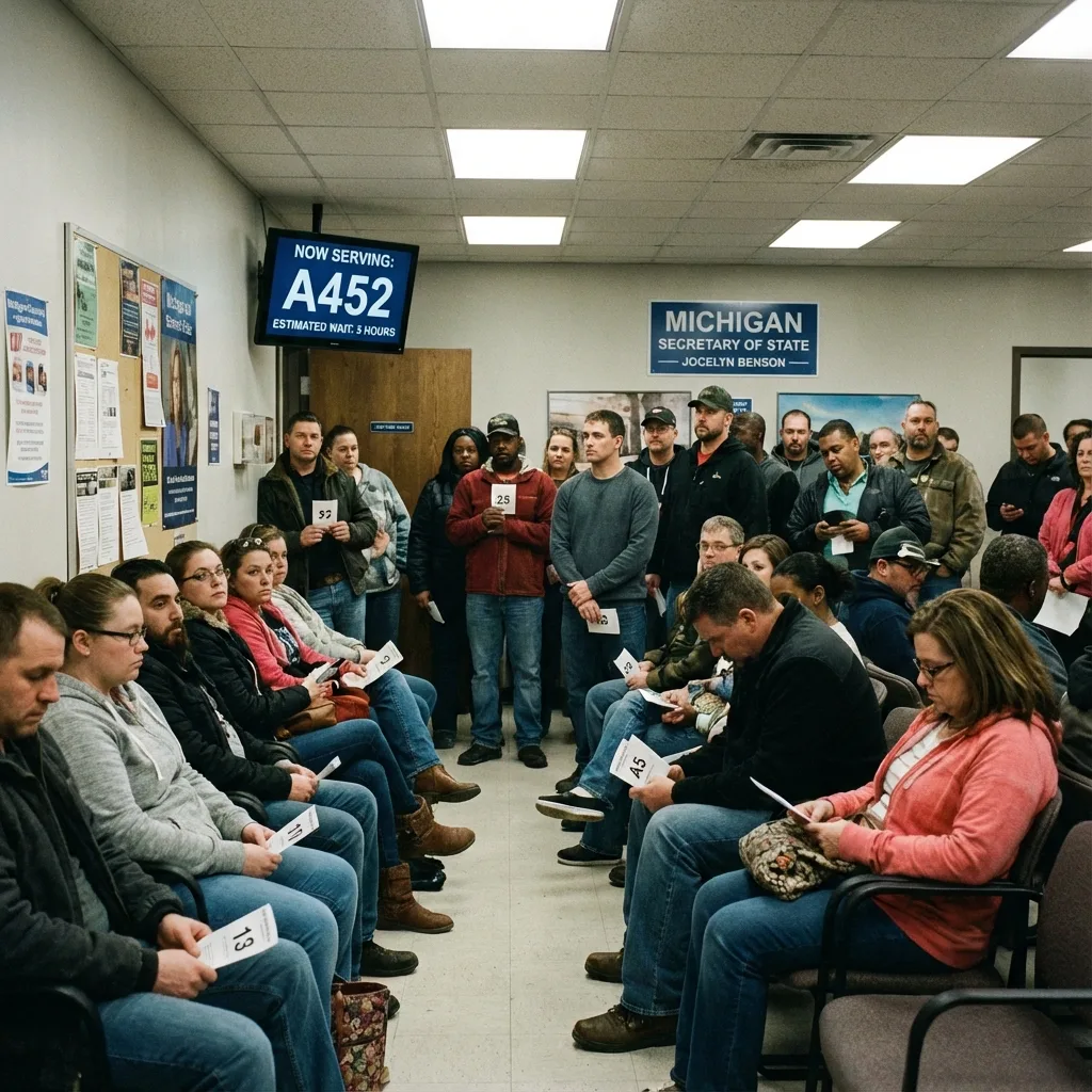 Michigan Secretary of State DMV waiting line frustrated