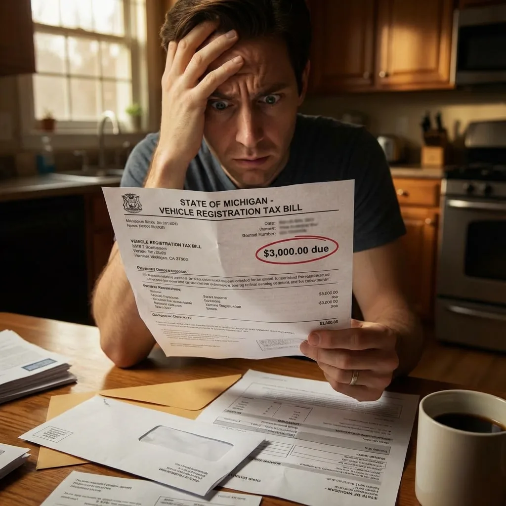 Michigan vehicle sales tax bill shock frustrated owner