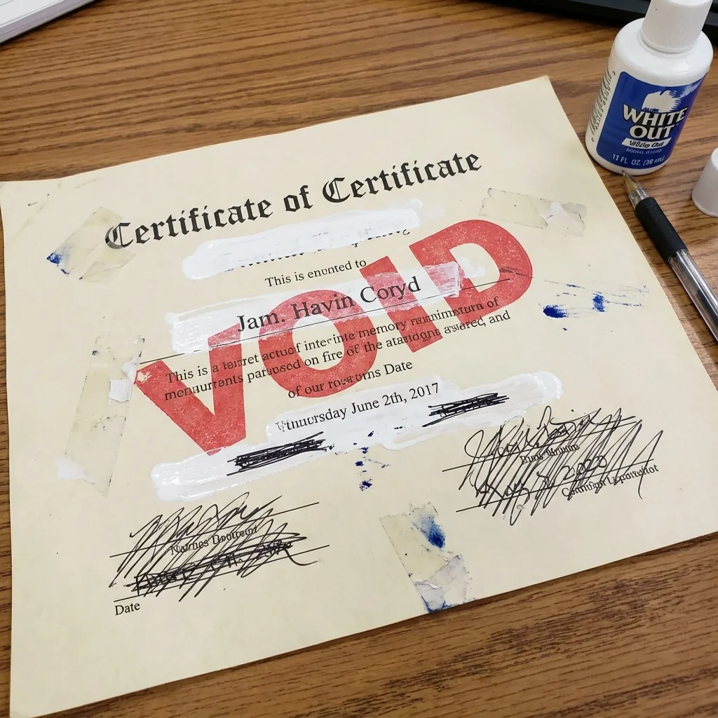 Certificate of origin mistakes alteration white-out voided document