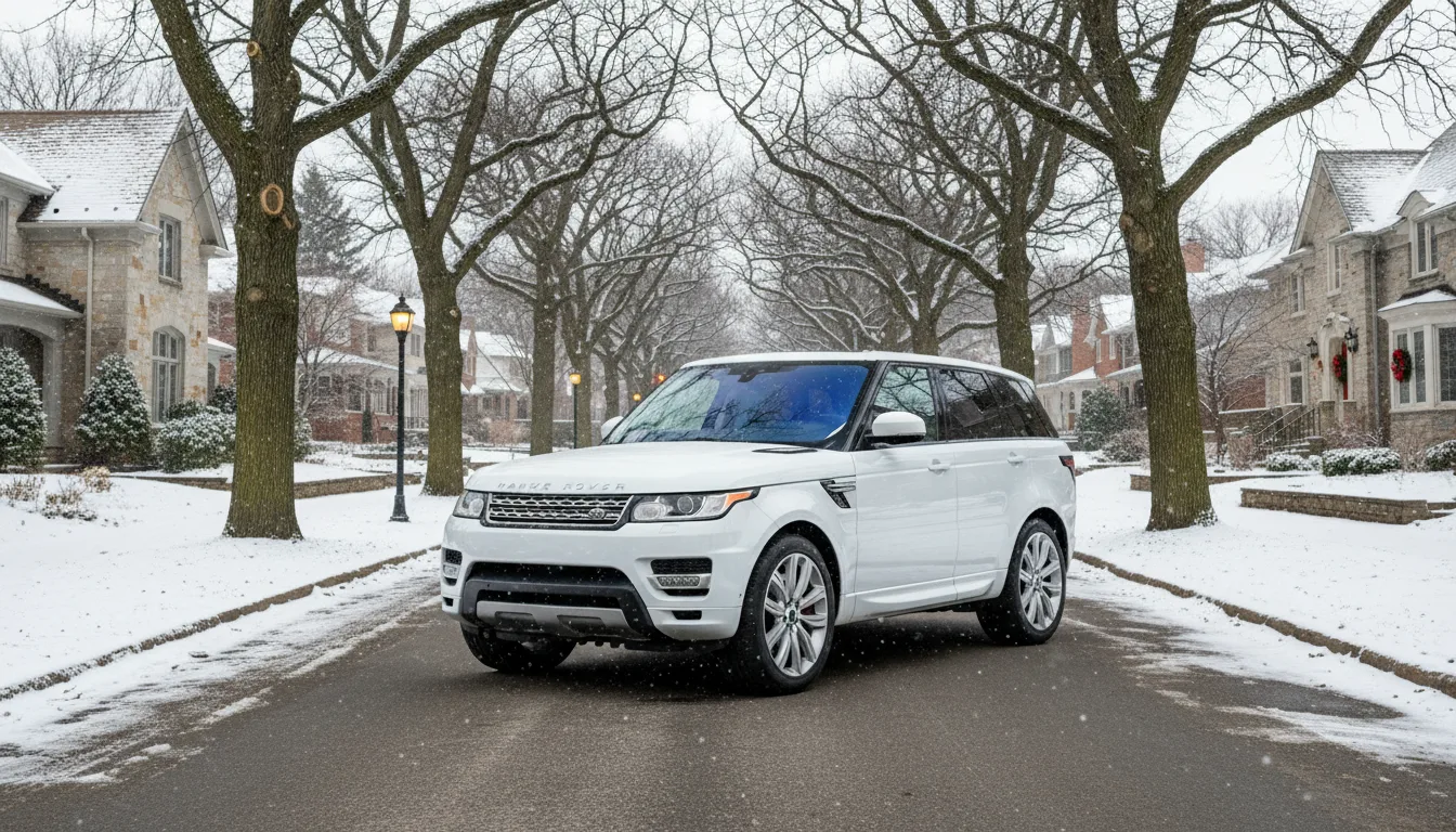White Range Rover Sport in upscale Edina Minnesota neighborhood