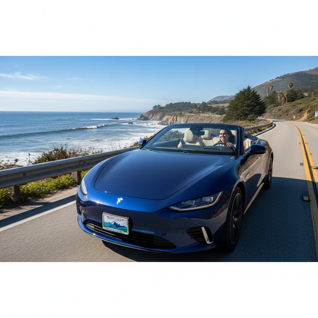 Happy driver with Montana plates on Pacific Coast Highway California