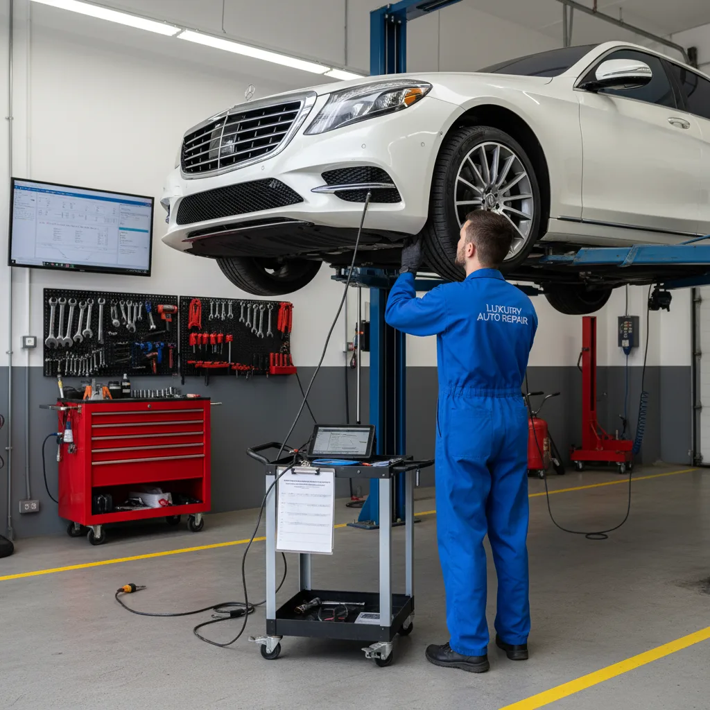 Mechanic performing mandatory vehicle inspection in North Carolina