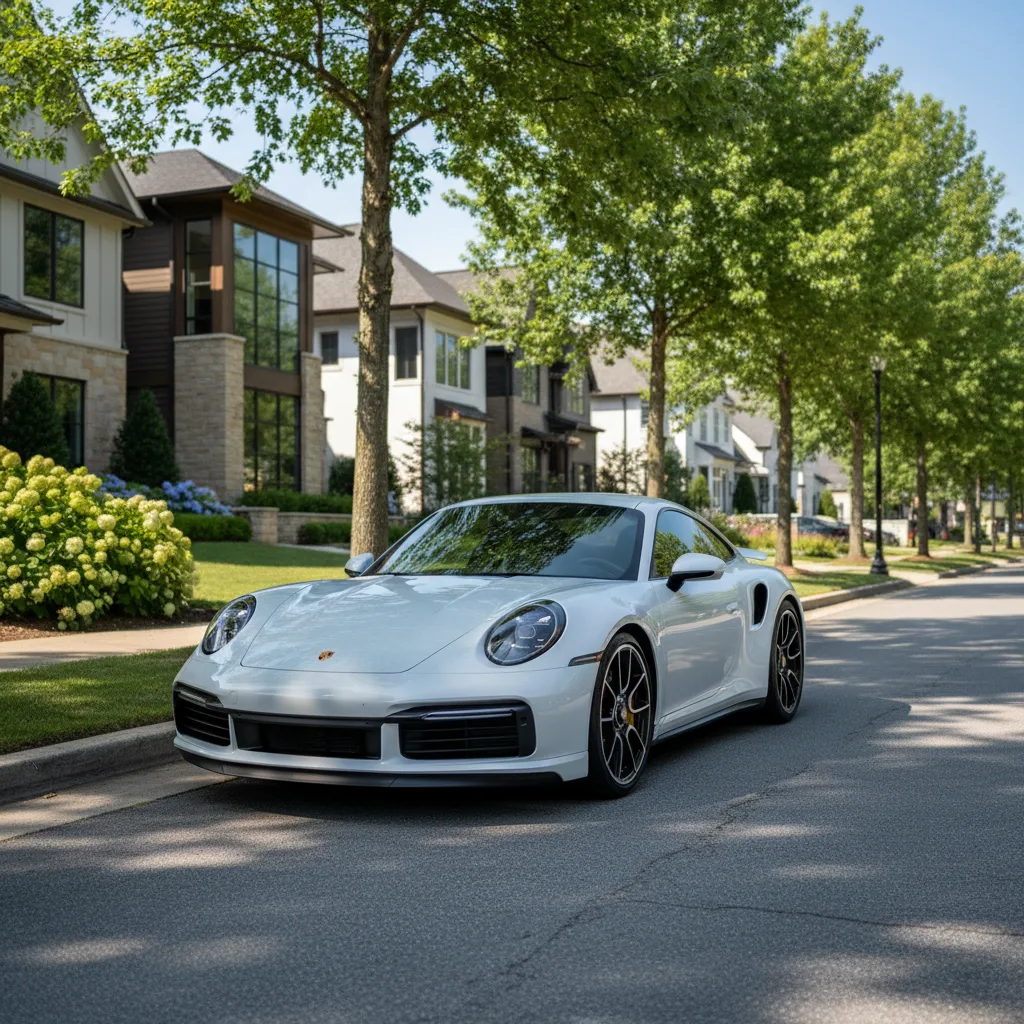 Porsche 911 Turbo S in upscale Charlotte NC neighborhood