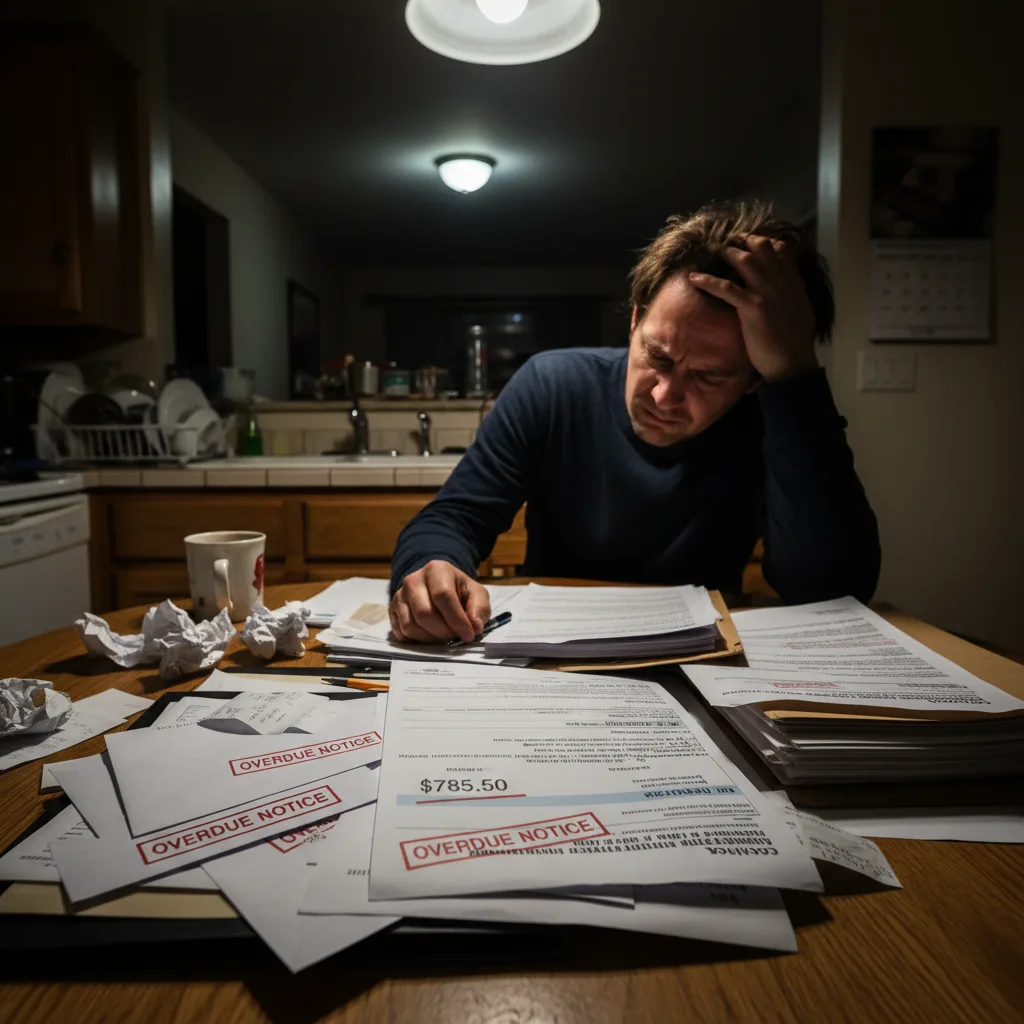 Stressed homeowner looking at NC Tag and Tax vehicle renewal bill