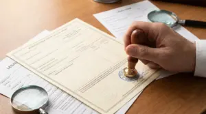 MCO notarization document with notary public stamp and embosser