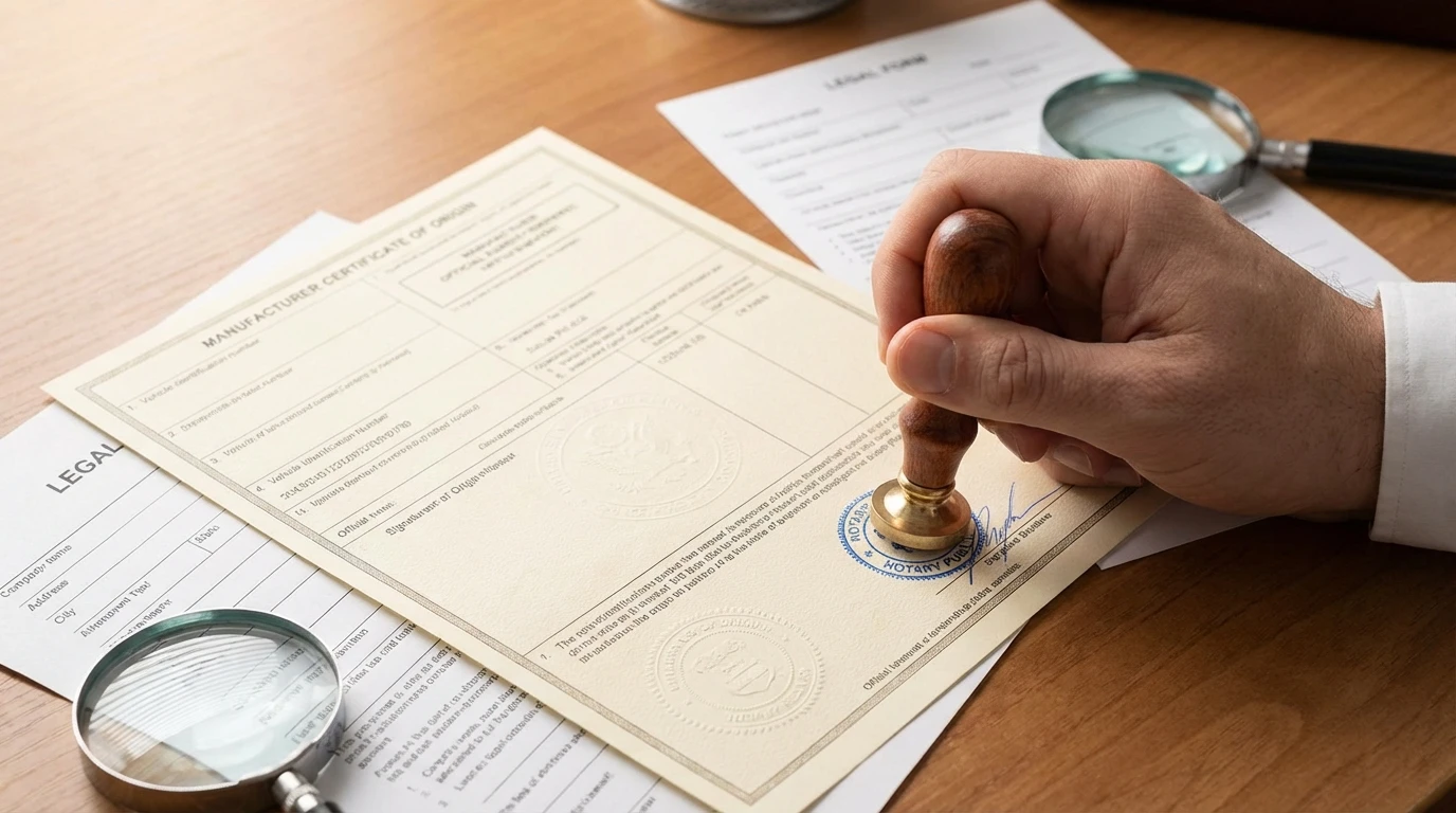 MCO notarization document with notary public stamp and embosser