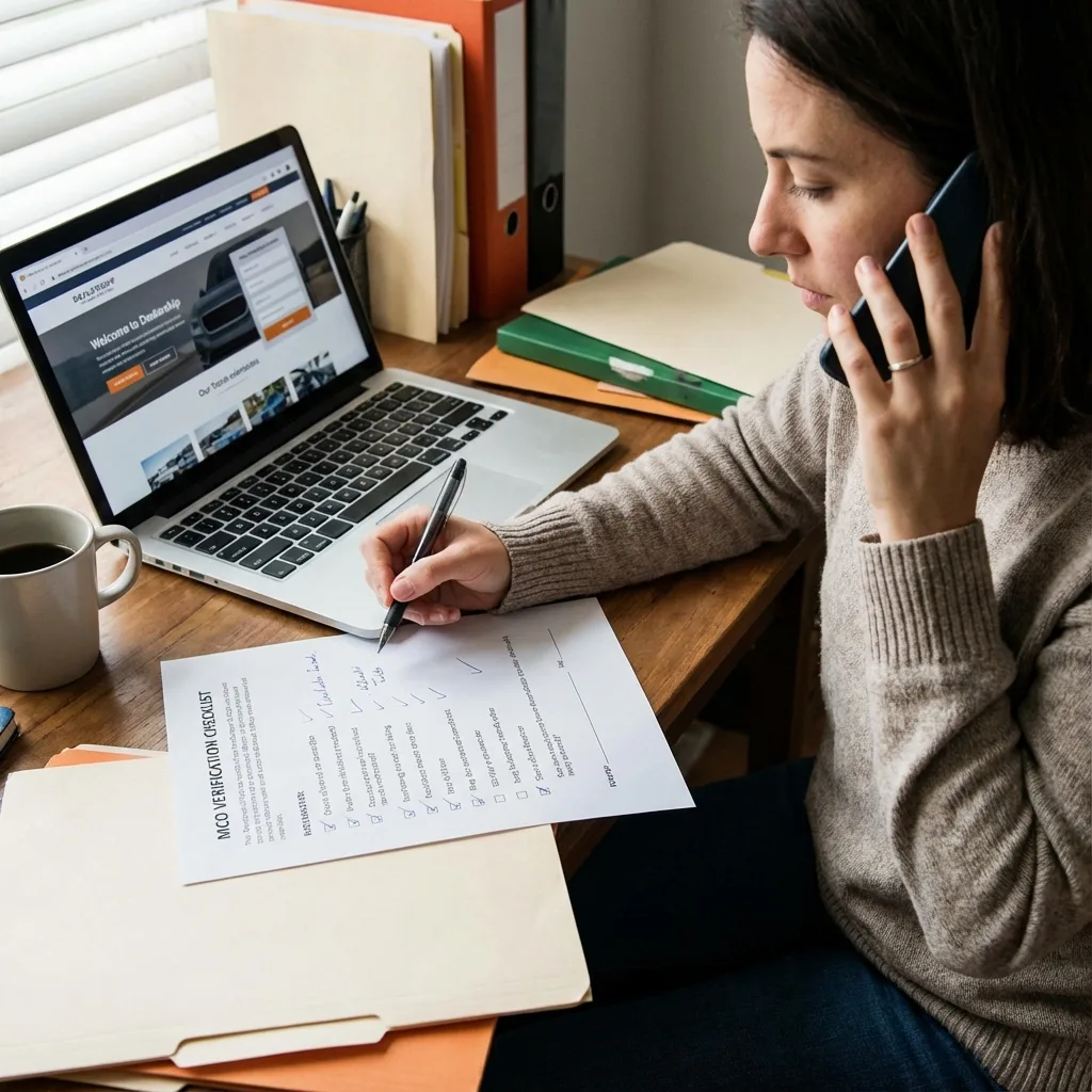 Person calling dealership to verify MCO authenticity