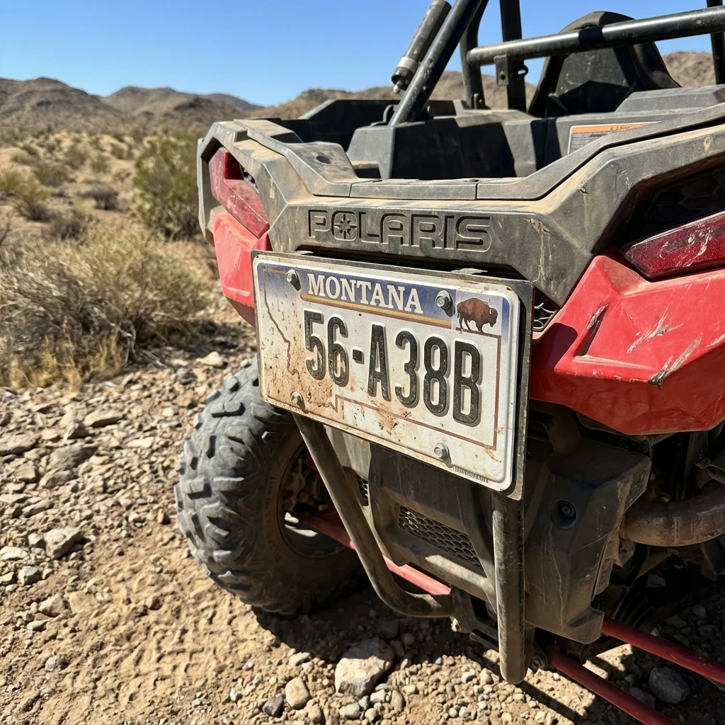 Montana license plate mounted on UTV side-by-side with street legal kit