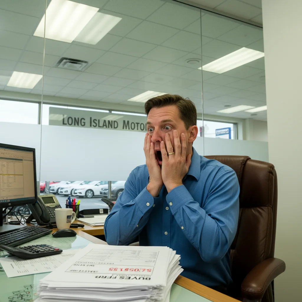 Person shocked at high sales tax bill in New York dealership finance office