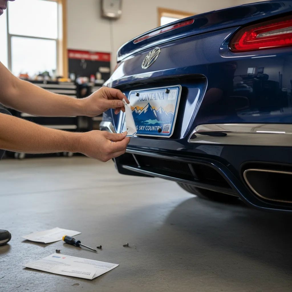 Installing Montana license plate on luxury vehicle