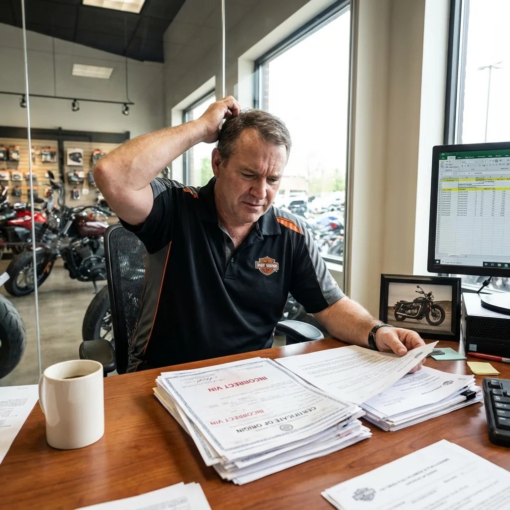 confused motorcycle dealer wrong certificate of origin clerical error
