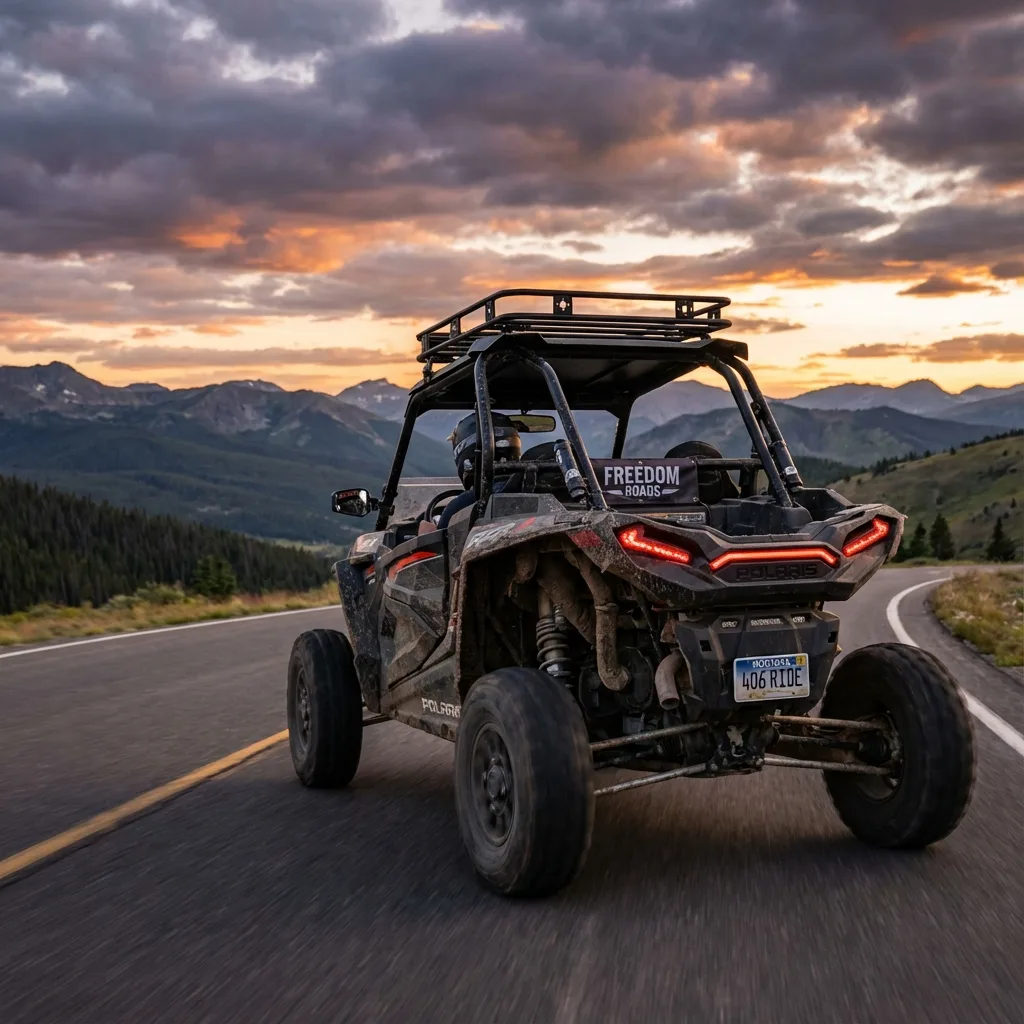 UTV with Montana license plate street legal off-road vehicle on highway freedom