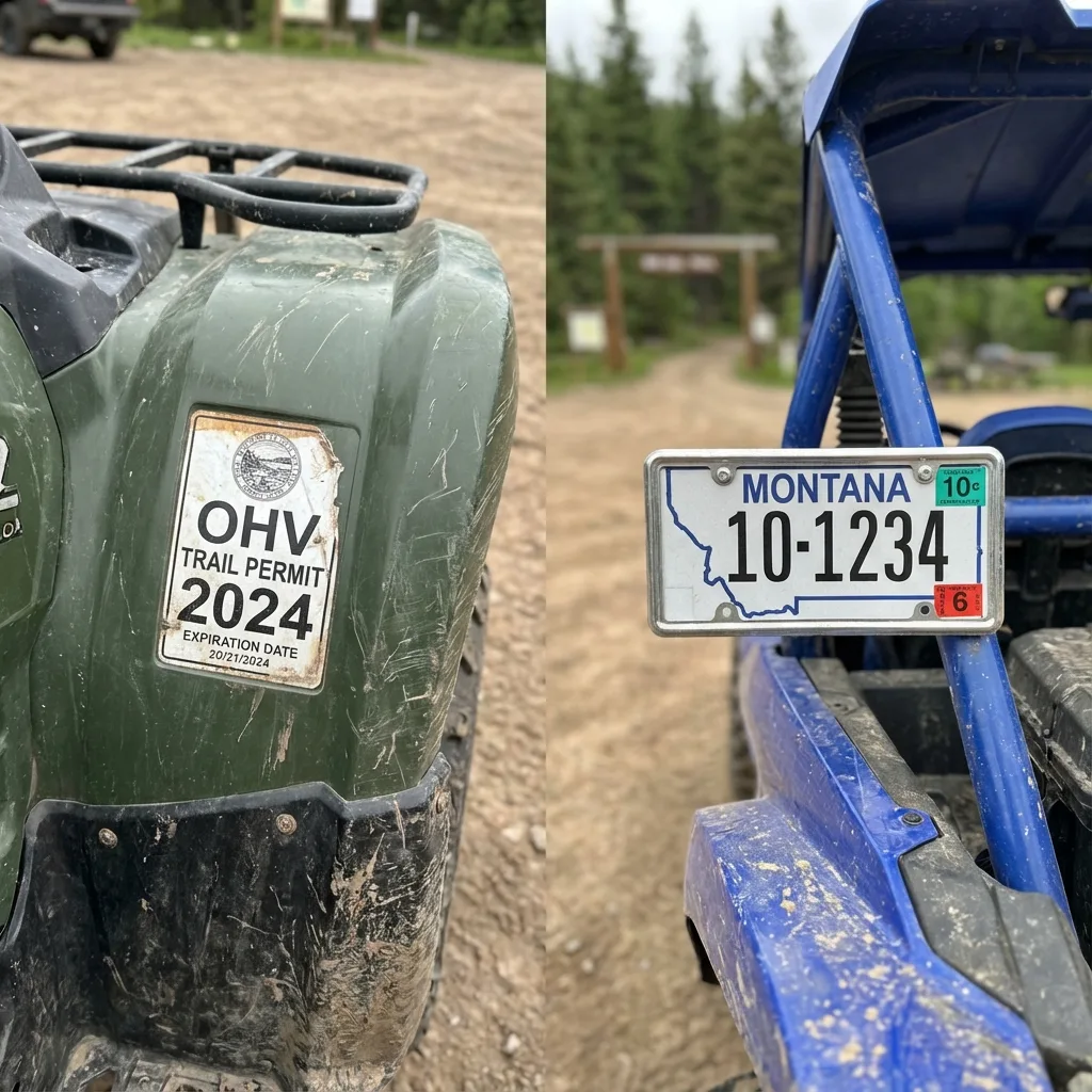 OHV trail permit sticker versus Montana license plate comparison