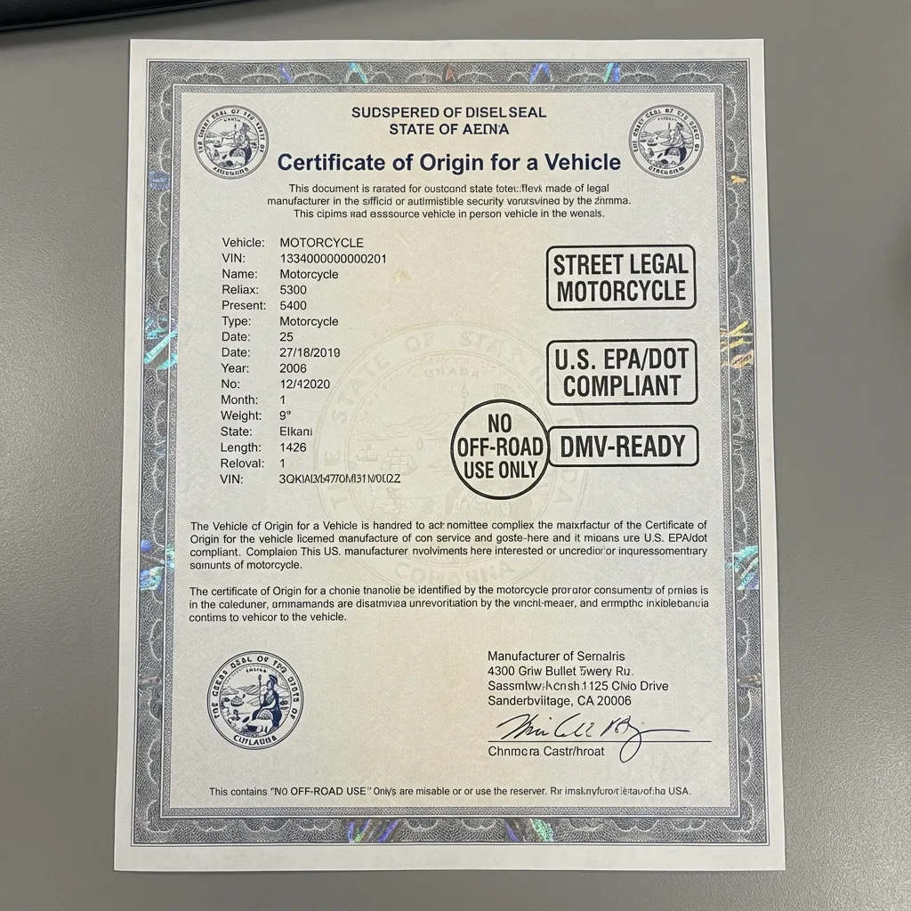 street legal certificate of origin DMV compliant paperwork
