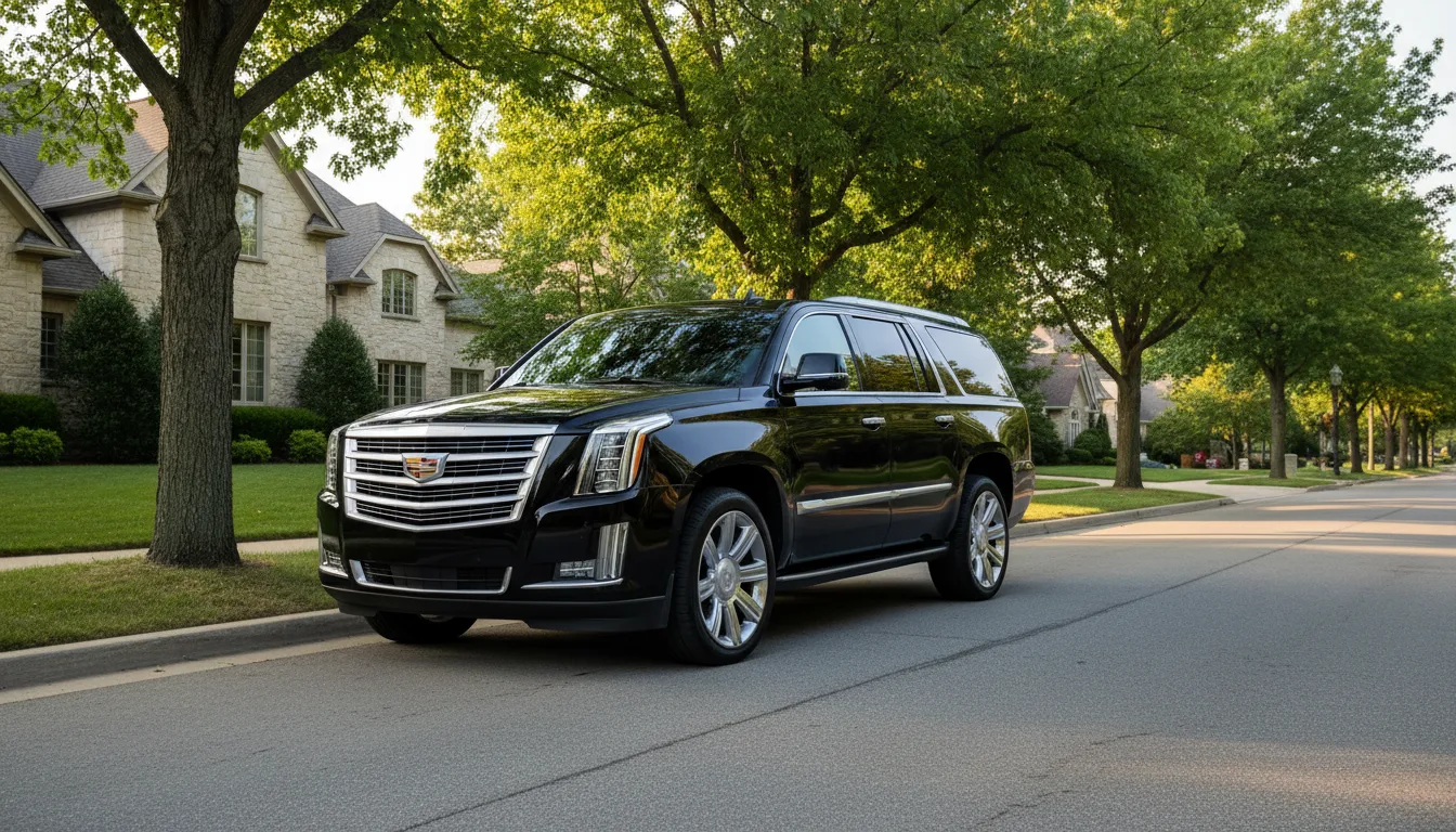 Black Cadillac Escalade ESV in upscale Cleveland suburb
